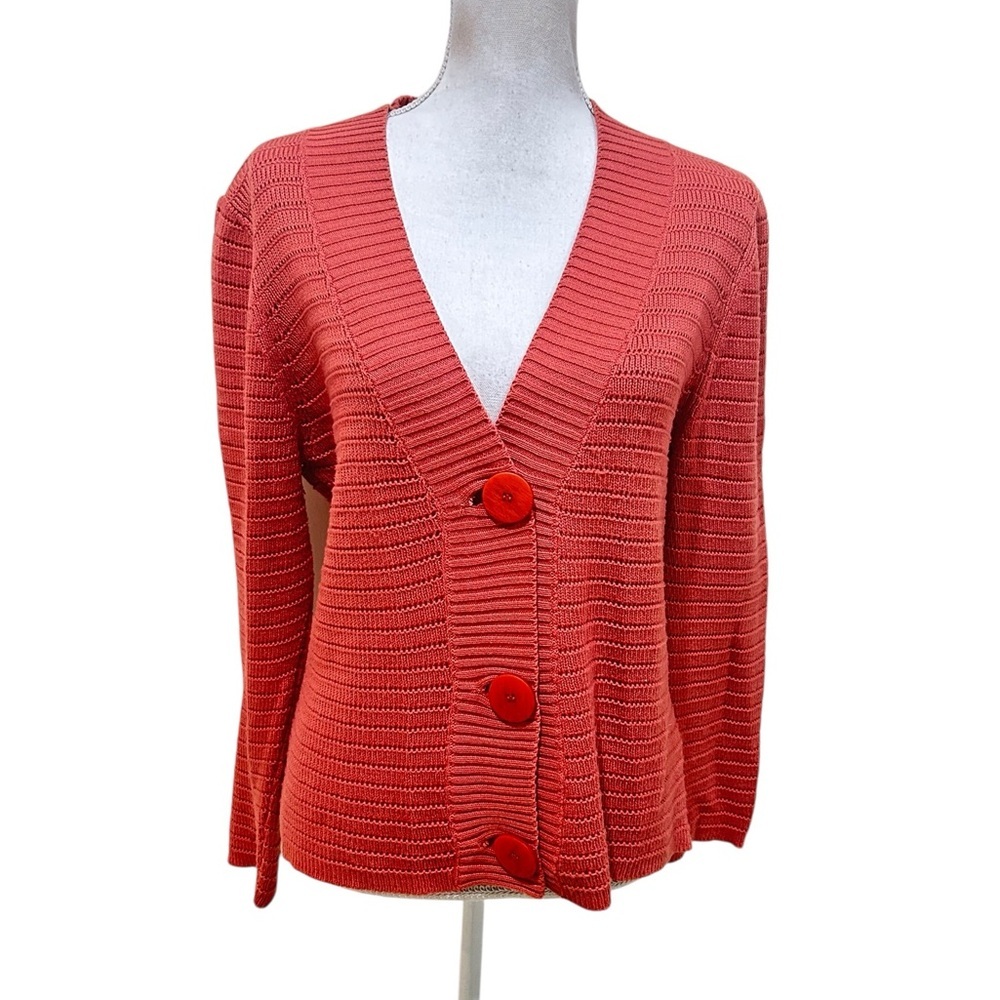 Talbots Brick terracotta boyfriend big button Cardigan knit Sweater italy medium - Picture 2 of 11